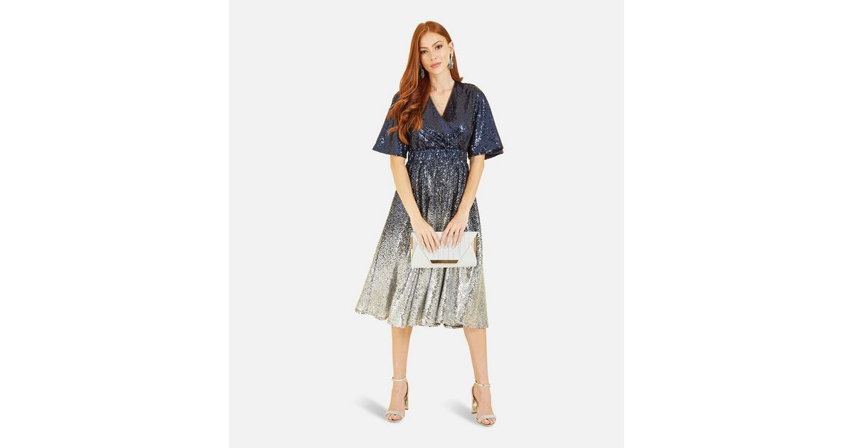 Yumi Navy Sequin Wrap Midi Dress | New Look | New Look (UK)