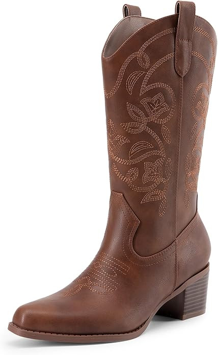 DREAM PAIRS Cowboy Boots for Women Cowgirl Western Boots Fashion Embroidery Stitched Chunky Heel ... | Amazon (US)