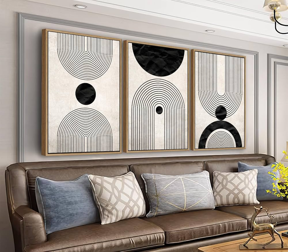 Framed Wall Art Canvas Set Mid Century Boho Pictures Modern Abstract Geometric Wall Decor Minimal... | Amazon (CA)