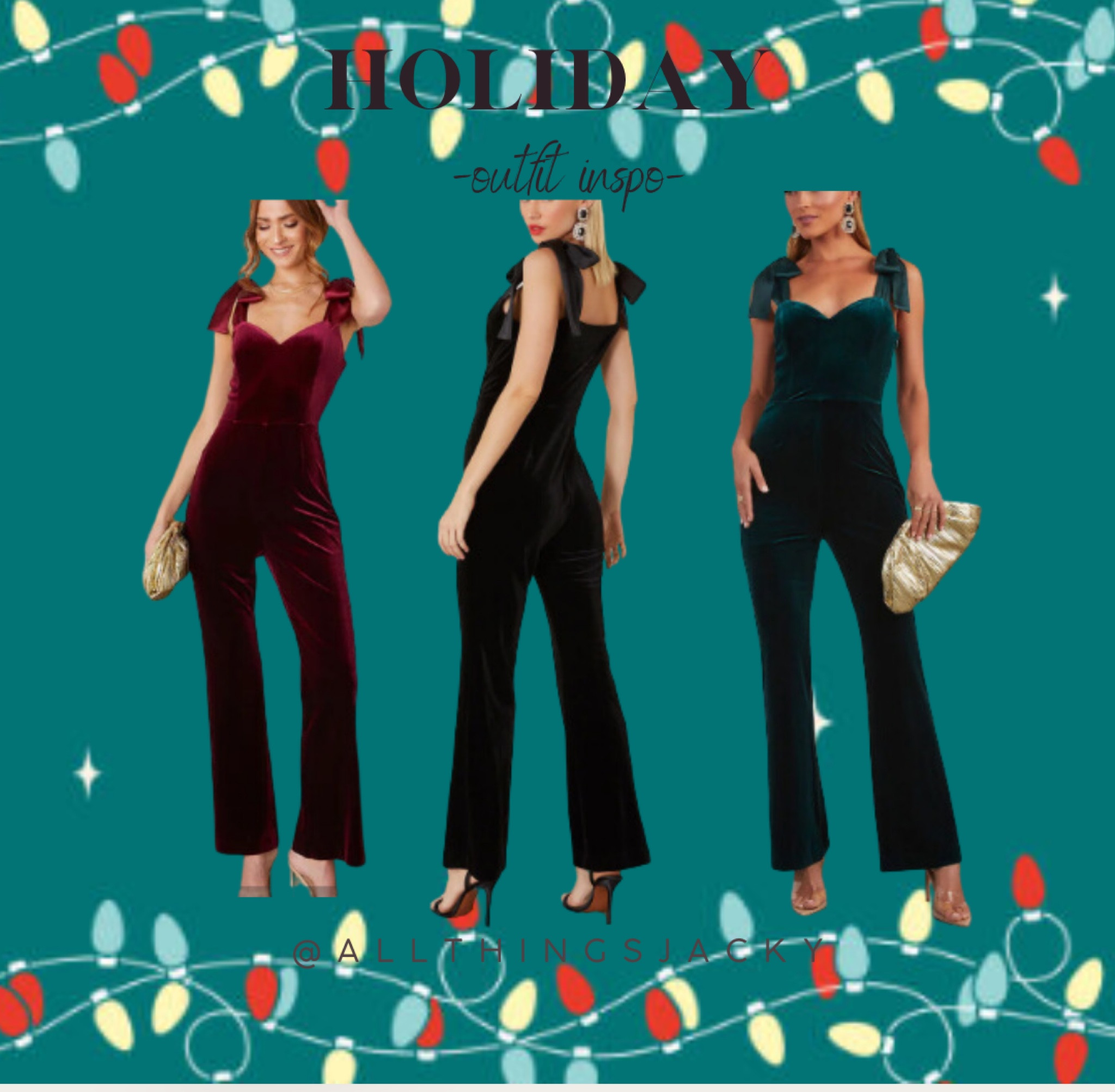 Holiday outfits
Holiday outfit ideas
Jumpsuits 
Velvet jumpsuit 
Christmas outfit 
Nye outfits

#LTKSeasonal #LTKmidsize #LTKHoliday