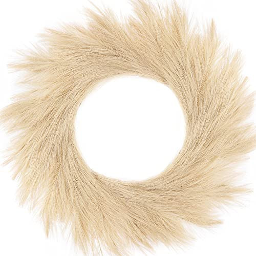 Hananona Artificial Pampas Grass Wreath, 26" Faux Pampas Grass Decor for Home Boho Fall Decoration Modern Christmas Decor (Beige, 1) | Amazon (US)