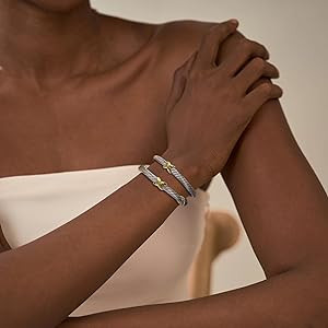 2 Pcs Cuff Bracelet for Women Cable Wire Bracelet - Two Tone Twisted Bangle Bracelet - Silver Cuf... | Amazon (US)