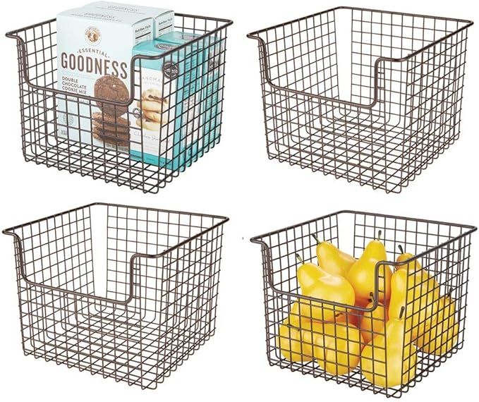 mDesign Metal Wire Open Front Organizer Basket for Kitchen Pantry, Cabinet, Shelf - Holds Canned ... | Amazon (US)