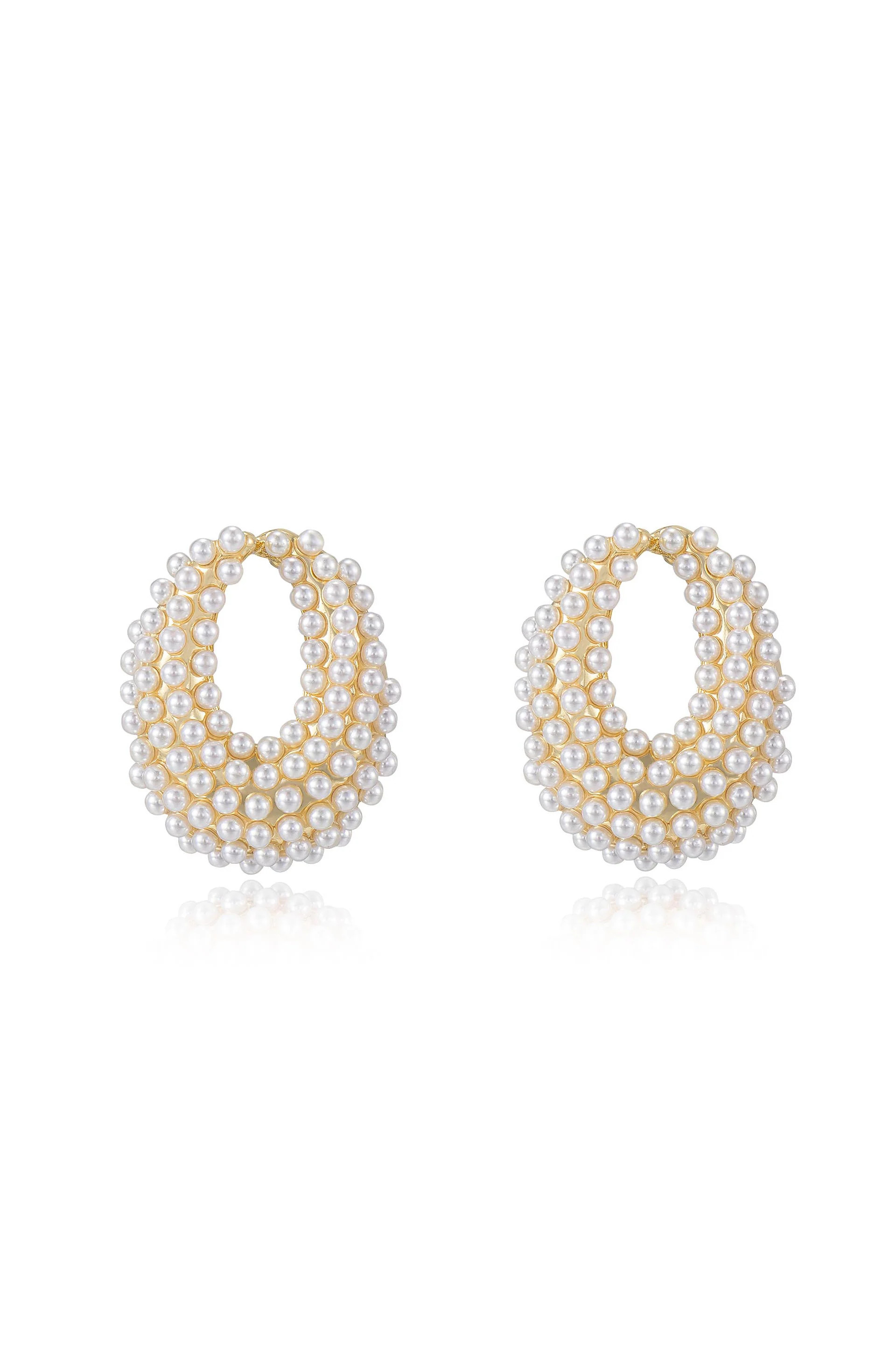 Classic Pearl Cluster Stud Earrings - White Pearl with 18k Gold Plating / One Size | Ettika