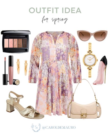 This outfit idea for spring is simple yet cute! A floral long-sleeve mini dress, brown sunglasses, golden sling sandals, white handbag, and more! #springfashion #trendydresses #transitionalstyle #vacationlook

#LTKitbag #LTKSeasonal #LTKstyletip