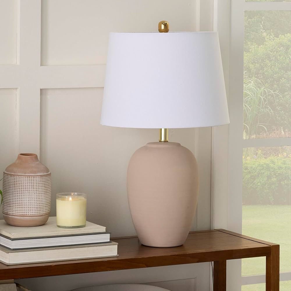 Nourison 23" Light Pink Ceramic Jar Table Lamp for Bedroom, Living Room, Dining Room, Office, wit... | Amazon (US)