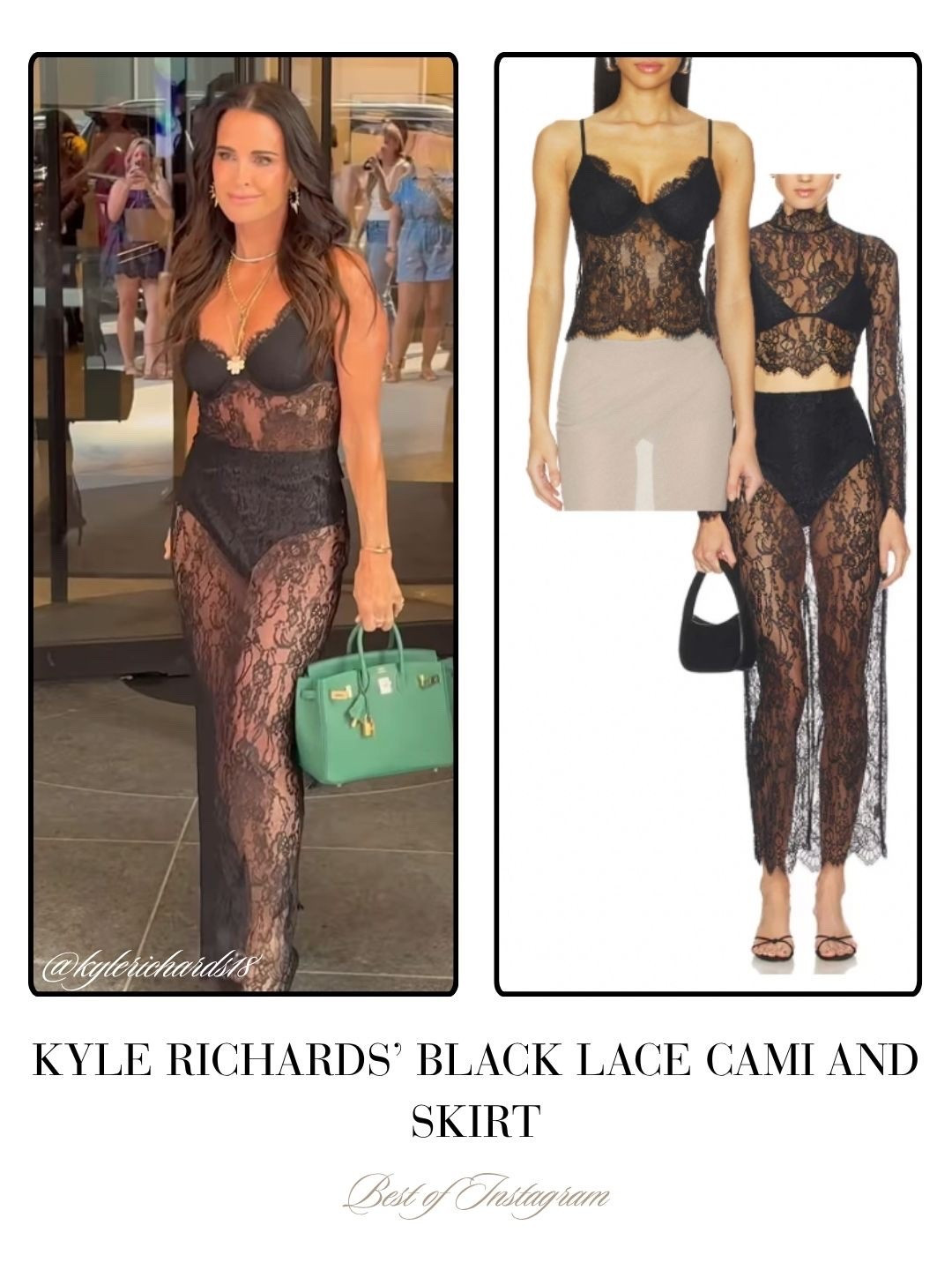 Kyle Richarda’ Black Lace Cami and Skirt