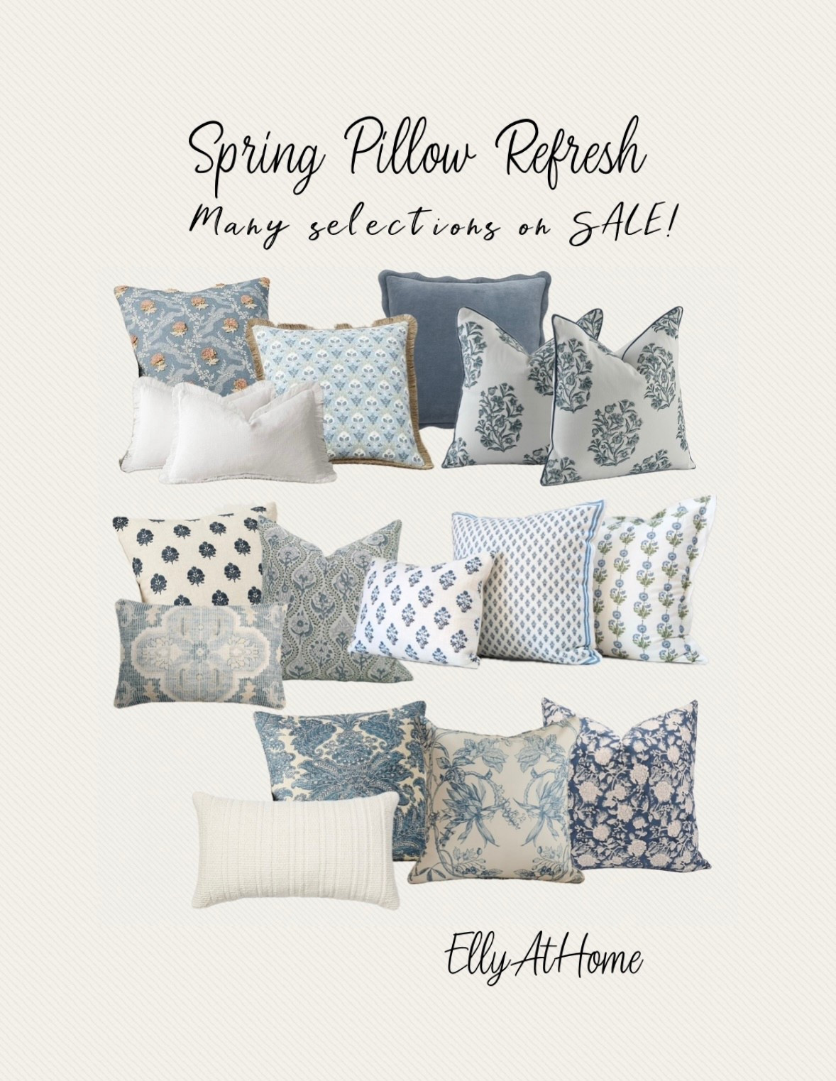 Pillows for your spring home in a variety of blues and neutrals. Some selections on sale! Amazon, Pottery Barn, Wayfair, Target, Walmart.  Free shipping. 

#LTKSaleAlert #LTKHome