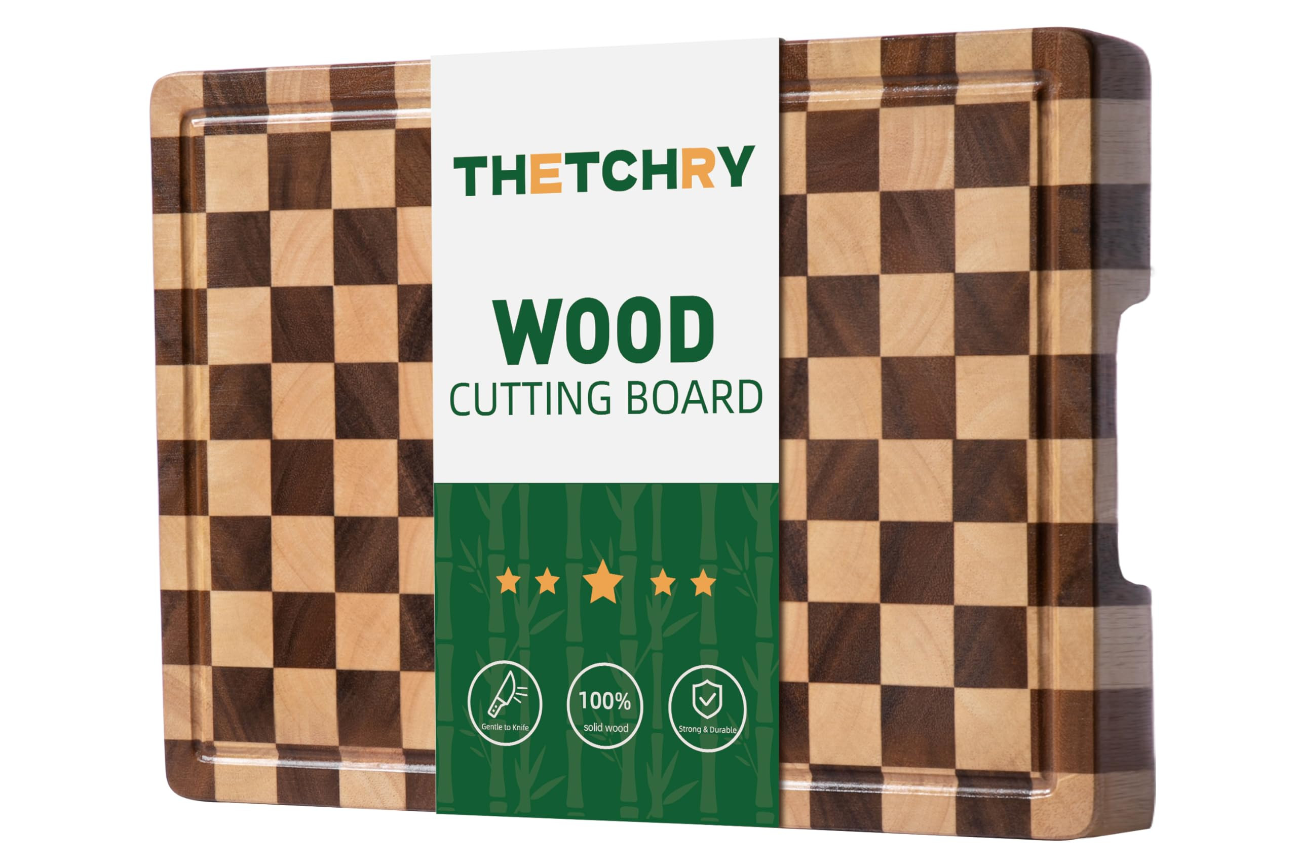 End Grain Cutting Boards for Kitchen, Wooden Cutting board, Acacia Wood Chopping Board with Juice Groove & Handle, Butcher Block for Meat, Bread & Fruit, 14"L x 11"W x 0.8"Th | Amazon (US)