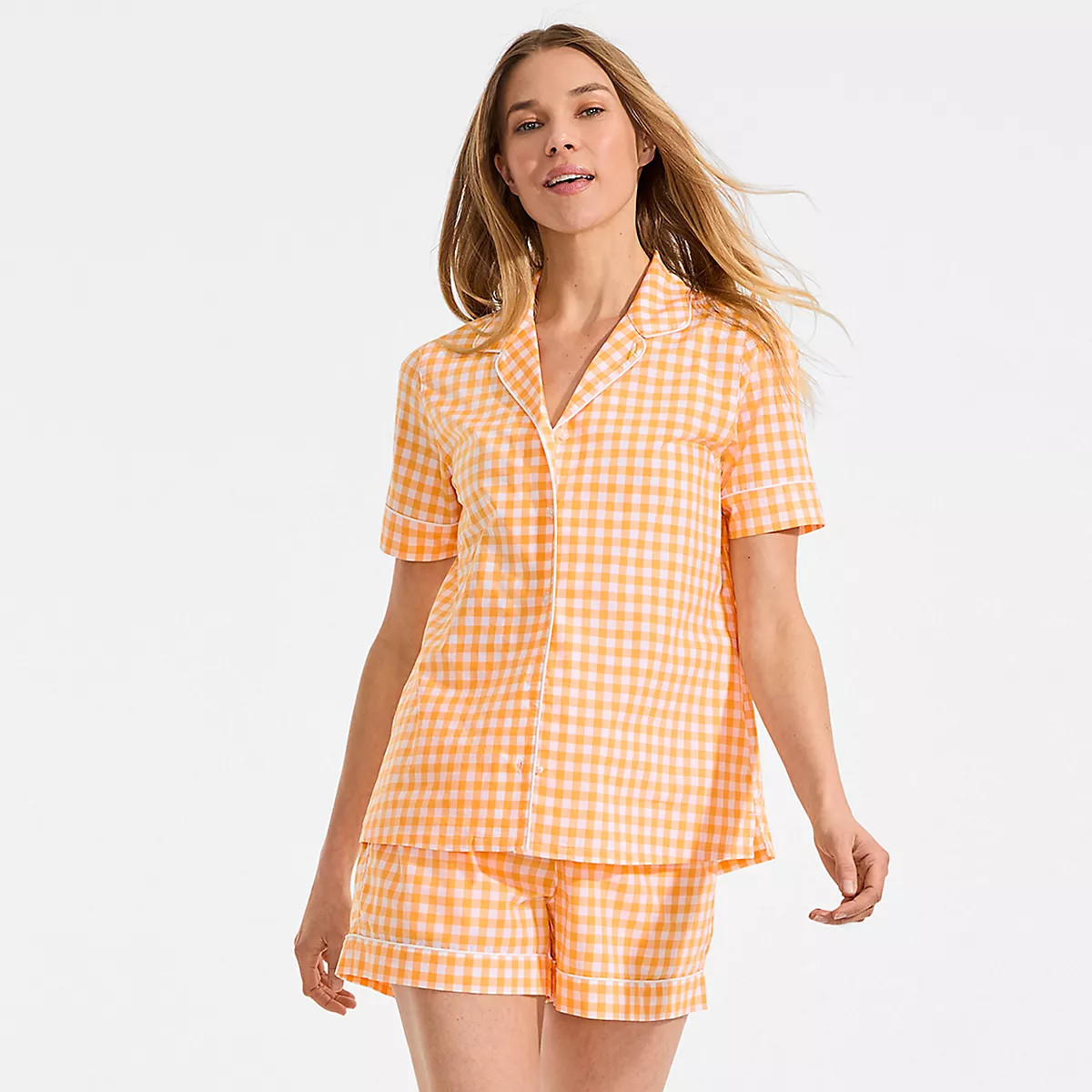 Women's Cotton Poplin 2 Piece Pajama Set - Short Sleeve Top and Shorts | Lands' End (US)