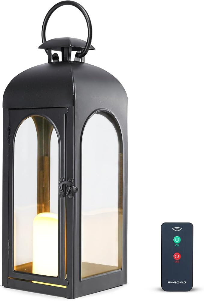 Bdor Decorative Outdoor Lantern Candle,Black Lantern Remote,16 Inch,1 Pack | Amazon (US)