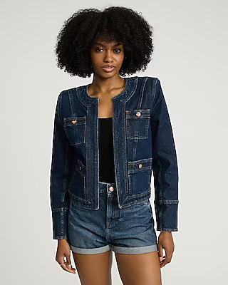 Dark Wash Denim Quilted Trim Lady Jacket | Express