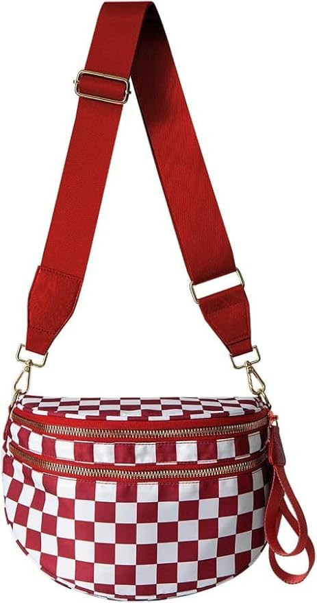 Black and White Checkered Crossbody Bag Bum Bag for Women,Spacious Checkered Purse Fanny Packs Be... | Amazon (US)