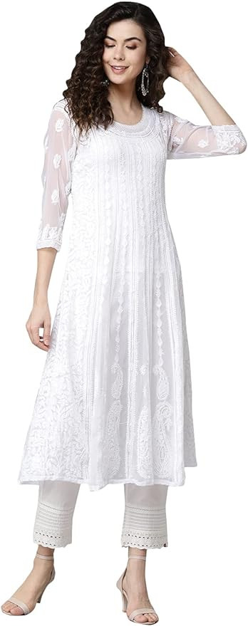 Ada Hand Embroidered Indian Chikankari Traditional Georgette Anarkali Kurta Kurti for Women A4112... | Amazon (US)