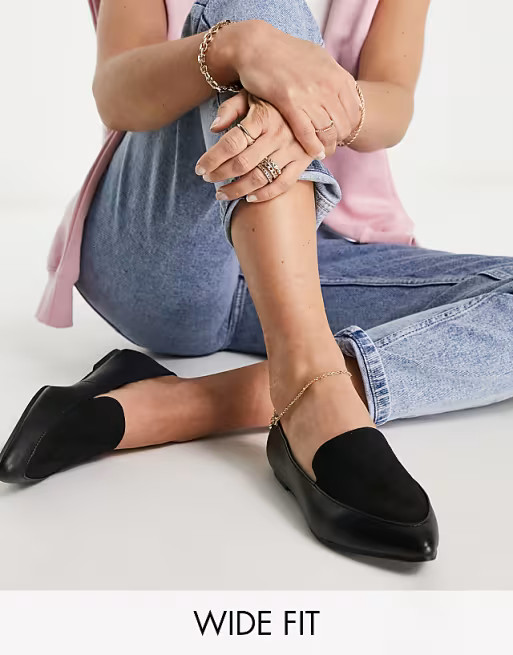 London Rebel - Pointure large - Mocassins plats à bout pointu - Noir | ASOS (Global)