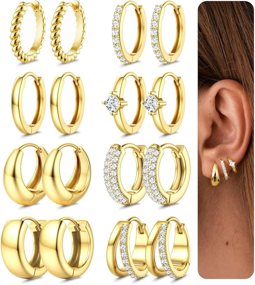 LOYALLOOK Small Chunky Gold Hoop Earrings for Women Hypoallergenic 14K Gold Filled Huggie Earring... | Amazon (US)