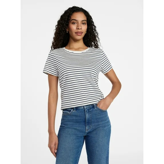 Time and Tru Women's Cotton Crewneck Tee with Short Sleeves, Sizes XS-XXXL | Walmart (US)