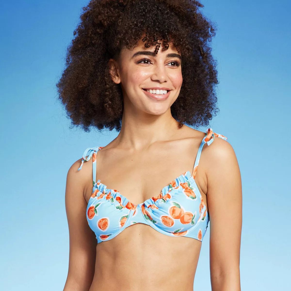 Women'sOrange Print Tie Shoulder Underwire Bikini Top - Wild Fable™ Blue L: Multicolor Fruit Pa... | Target