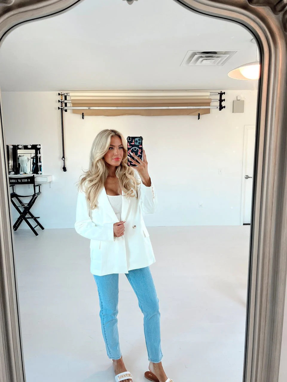 White Collared Long Button Detail Sleeve Blazer | Magnolia Boutique | Magnolia Boutique