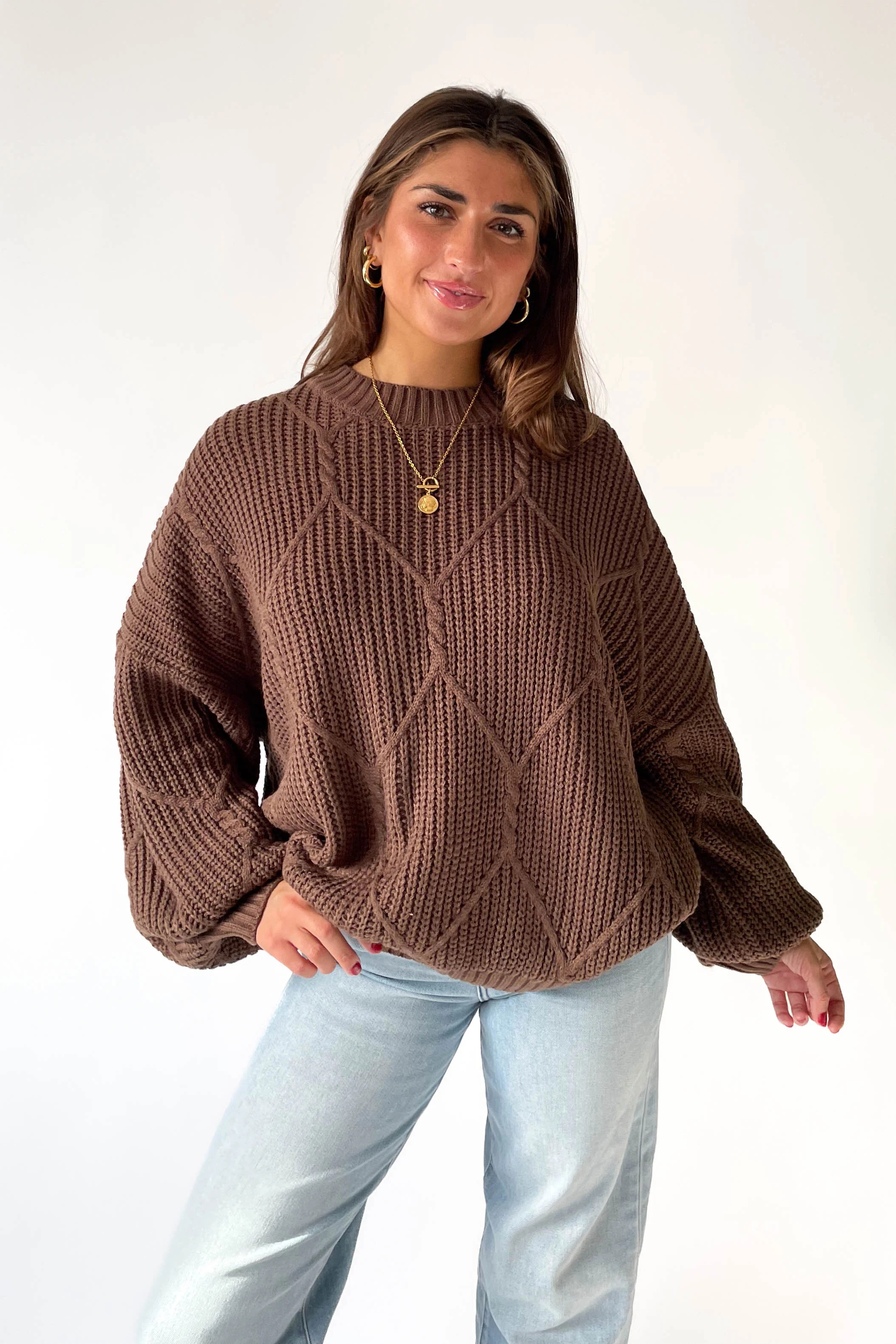 Logan Oversized Sweater in Brown | Grey Bandit