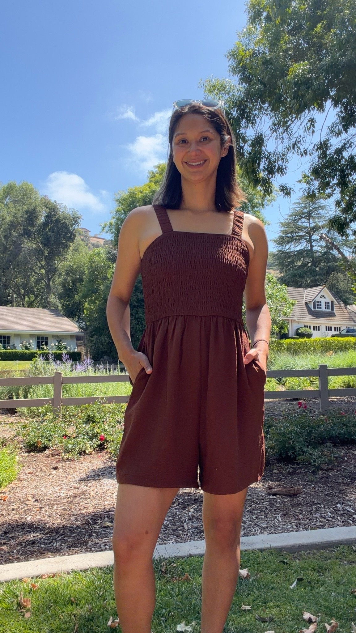 Wearing this easy, breezy smocked romper I bought on a whim — and now I want it in every color 🤎

It’s the perfect throw-on piece over a swimsuit, but also cute enough to wear on its own for a lunch date, picnic, or casual summer outing like I did here.

✨ Under $30
✨ Nursing-friendly
✨ Has pockets (the best part honestly)

I’m wearing a size small and paired it with a strapless bra underneath.

#LTKootd #LTKmomlife