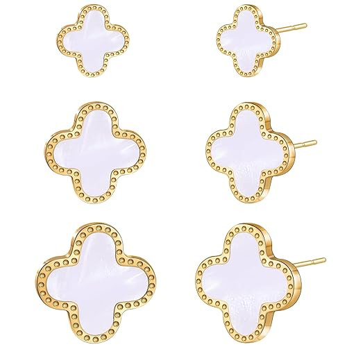 Clover Earrings for Women 3 Pair Four Leaf Stud Hypoallergenic Mini Earrings for Sensitive Ears F... | Amazon (US)