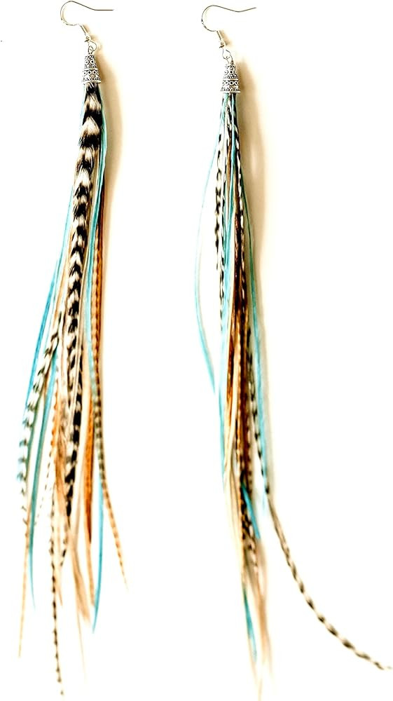 Bohemian handmade long lightweight feather dangle earrings for women | Amazon (US)