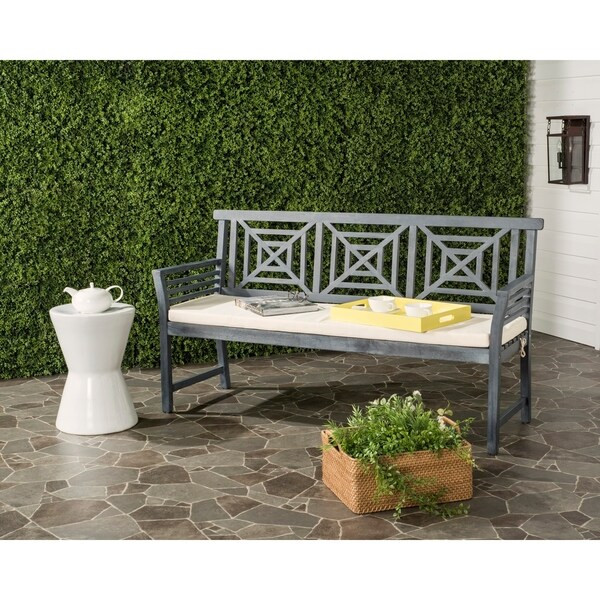Safavieh Outdoor Living Del Mar Ash Grey/ Beige 3 Seat Bench - 21.7" x 63" x 34.3" | Bed Bath & Beyond