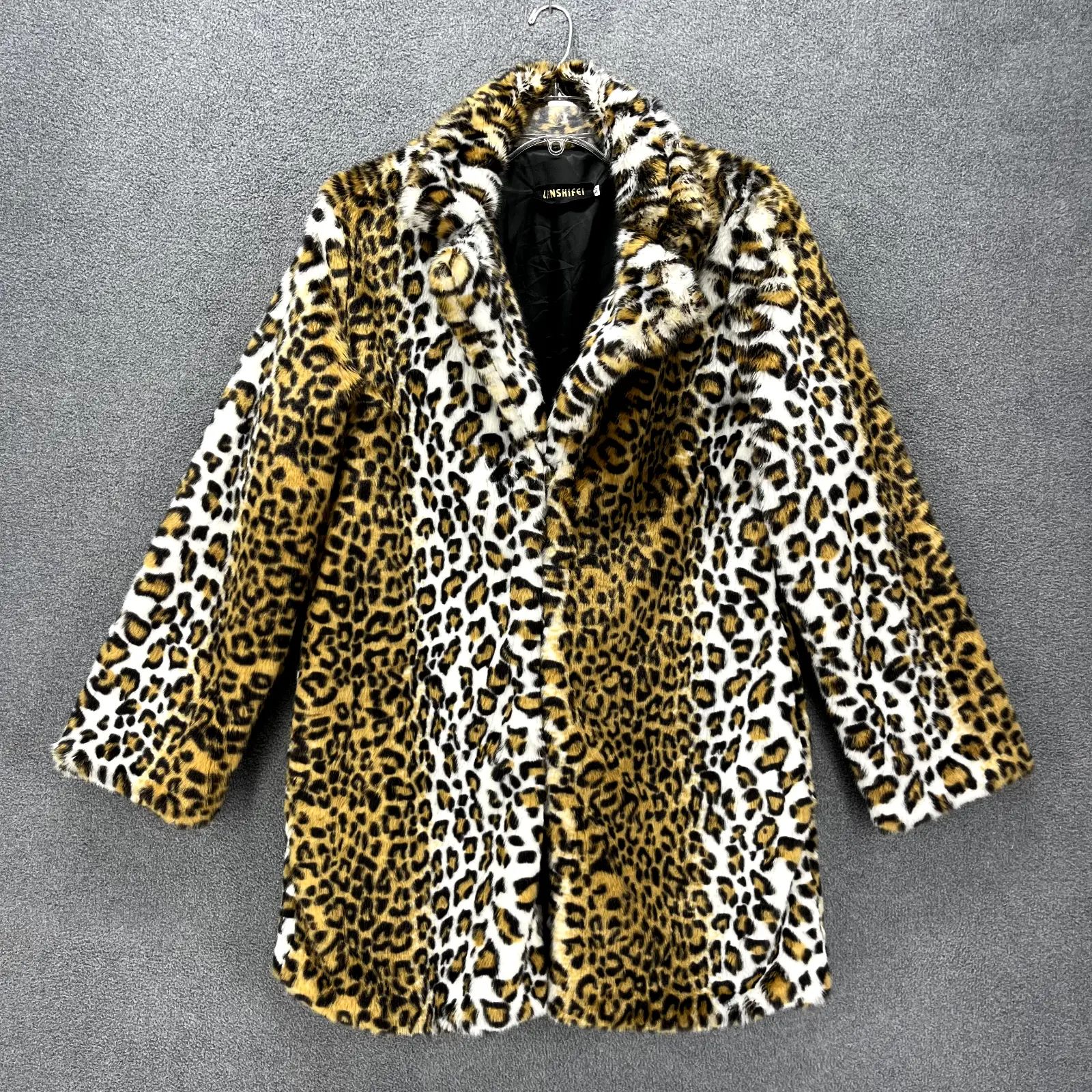 Lanshifei Coat womens Medium Faux Leopard Fur Jacket Cheetah Fuzzy Soft | eBay CA
