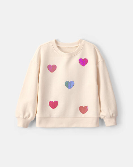 Toddler Girl Sequin Heart French Terry Pullover Sweatshirt - Cream | Carter's | Carter's Inc