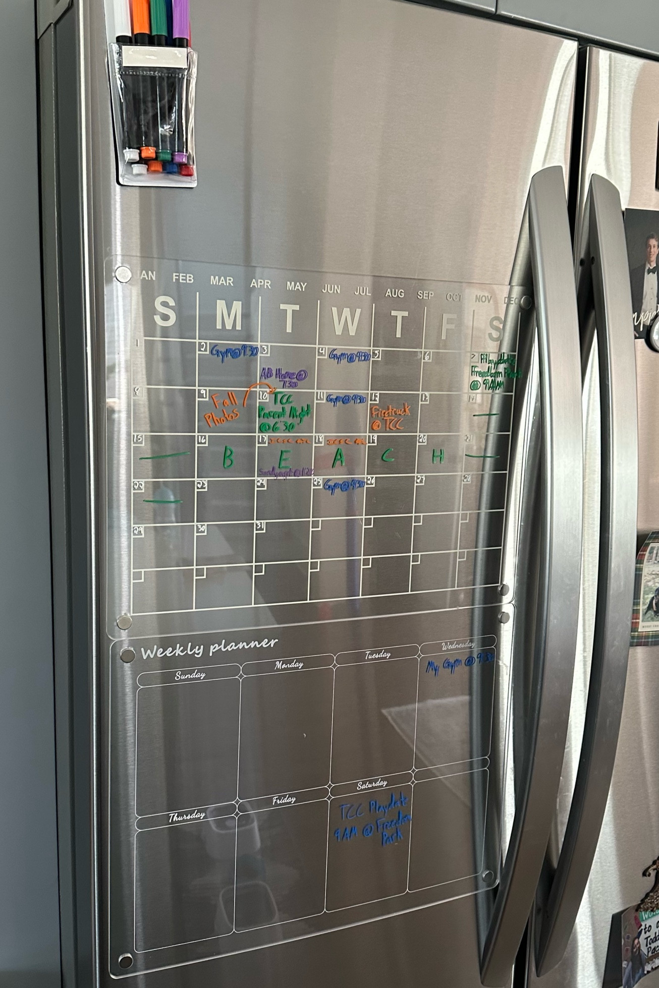 Obsessed with our family calendar to help keep us organized. Only $19 and comes with both monthly and weekly calendar and markers. Family organization, family planning, household organization, acrylic calendar, fridge calendar, Amazon finds, family calendar, Amazon home finds, Amazon kitchen, minimal home, magnetic calendar, under 20, back to school 

#LTKxPrime #LTKhome