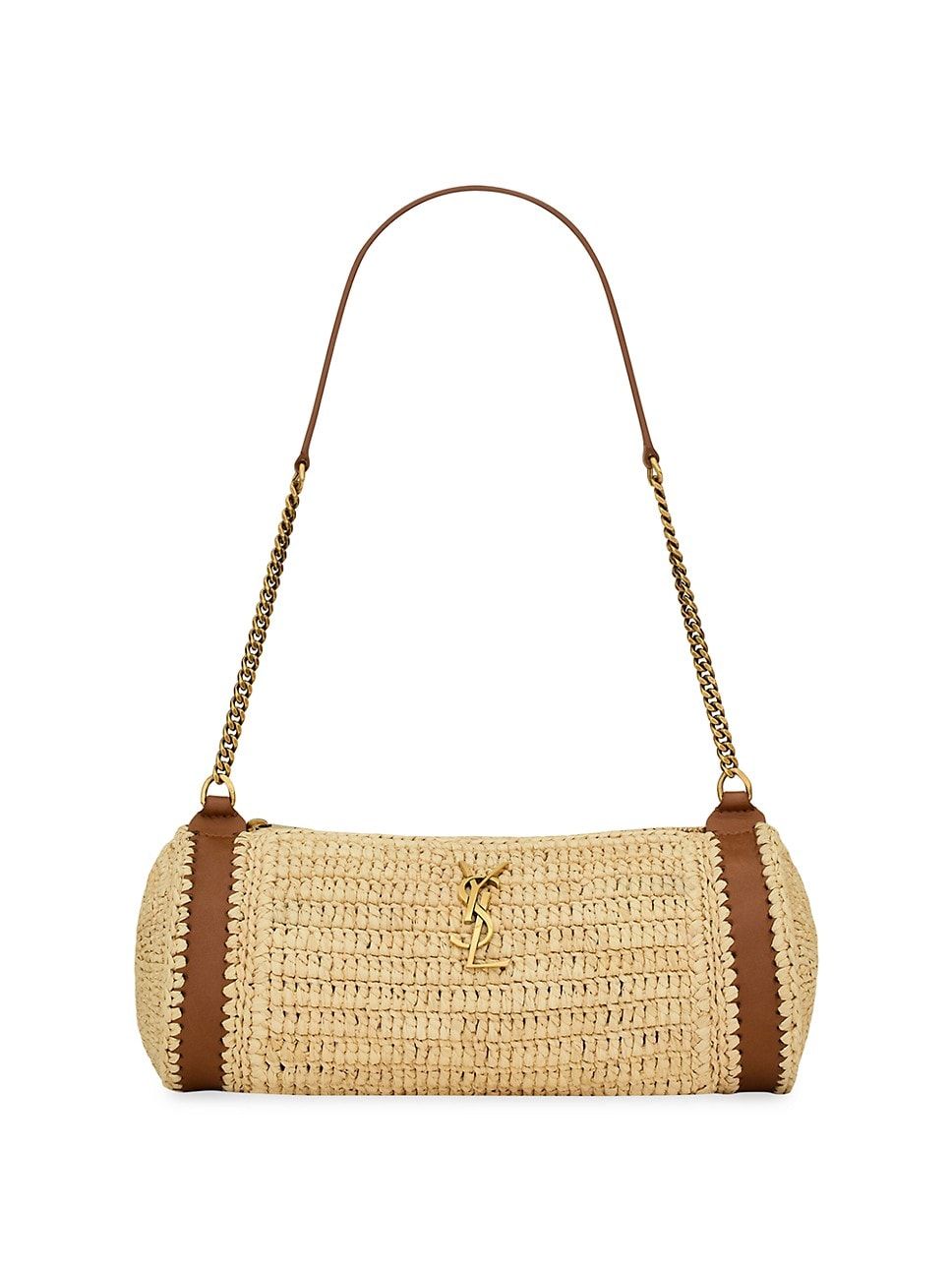 Cassandre Small Cylindric Bag in Raffia and Vegetable-Tanned Leather | Saks Fifth Avenue