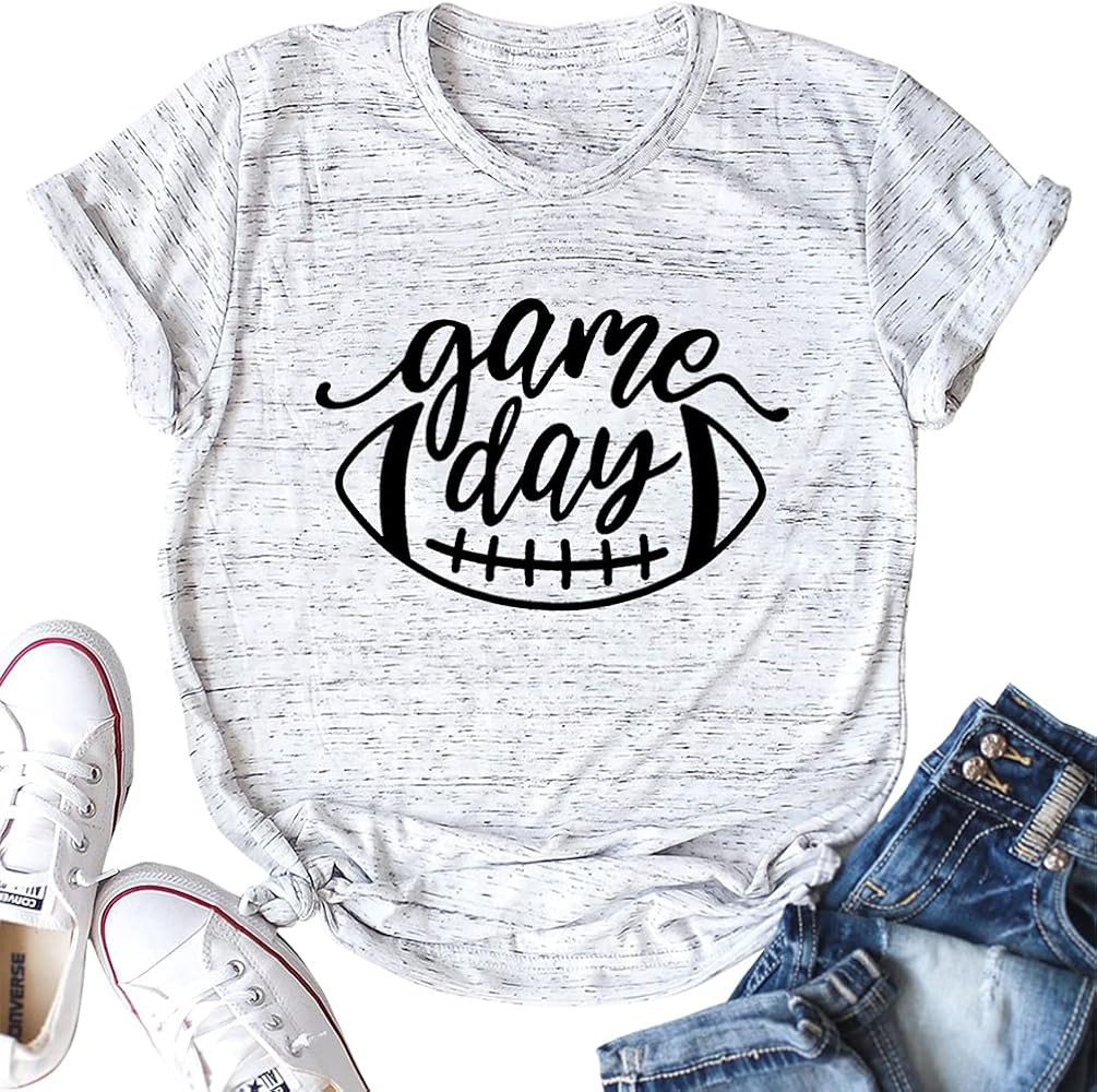 Game Day Football T Shirt Women Funny Football Season Tees Short Sleeve Sunday Shirt | Amazon (US)