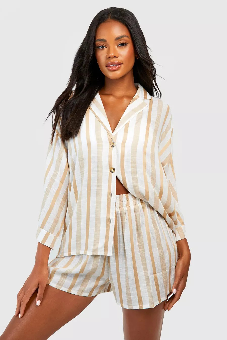 Linen Stripe Pajama Short | Boohoo.com (US & CA)