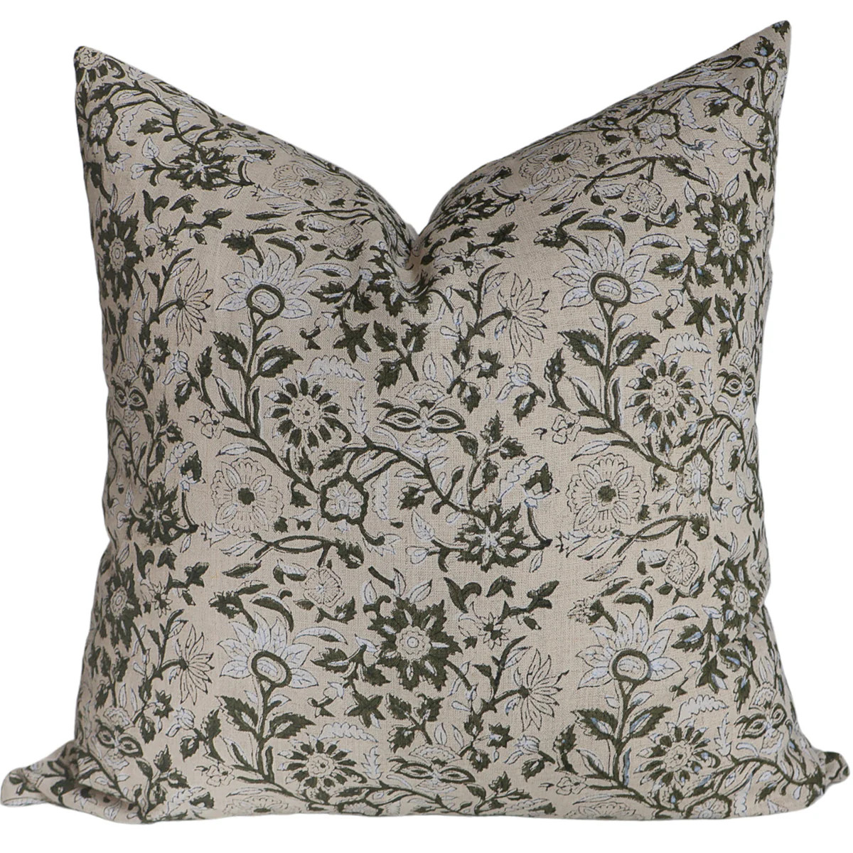 Yule Green Floral Block Print Pillow Cover | Hackner Home (US)