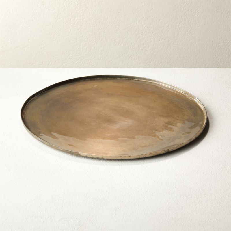 Burnish Antique Round Nickel Serving Platter | CB2 | CB2