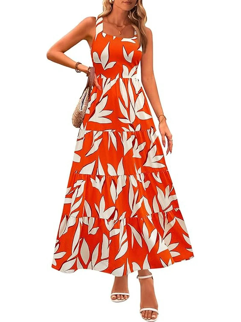 PRETTYGARDEN Women's Summer Floral Maxi Dress Sleeveless Smocked Ruffle Long Flowy Beach Vacation... | Walmart (US)