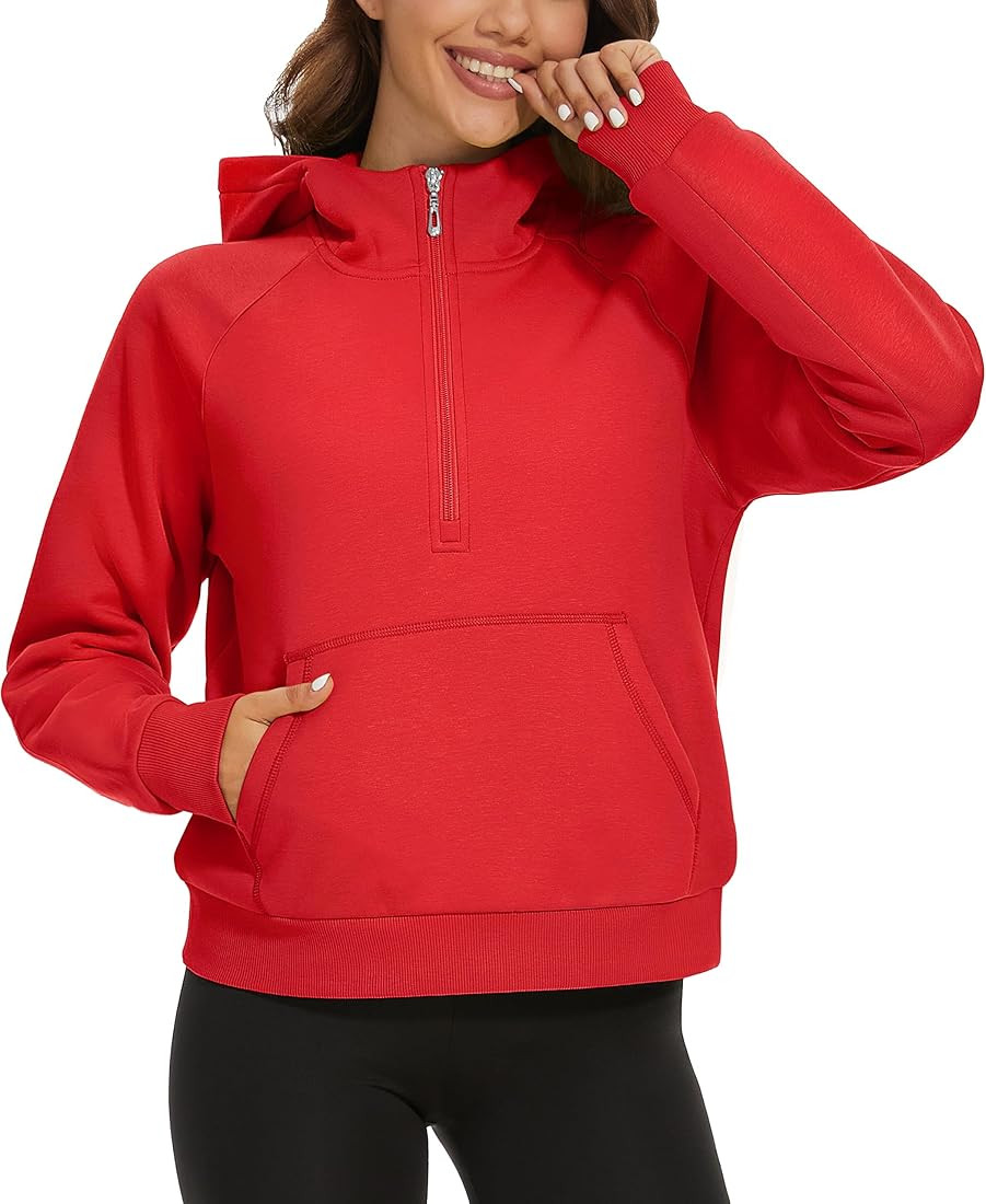 MAGCOMSEN Women's Hoodies Half Zip Fleece Cropped Sweatshirts Long Sleeve Pullover Quarter Zip Up Ho | Amazon (US)