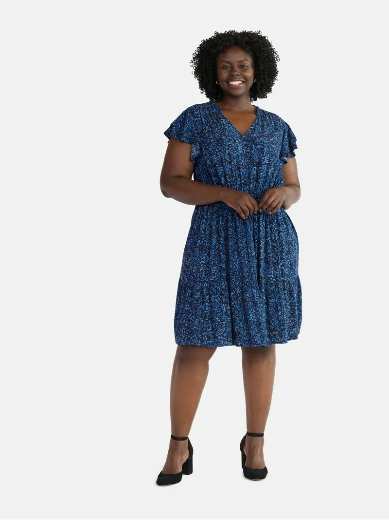Terra & Sky Women's Plus Size Mini Dress with Flutter Sleeves, Sizes 0X-5X | Walmart (US)