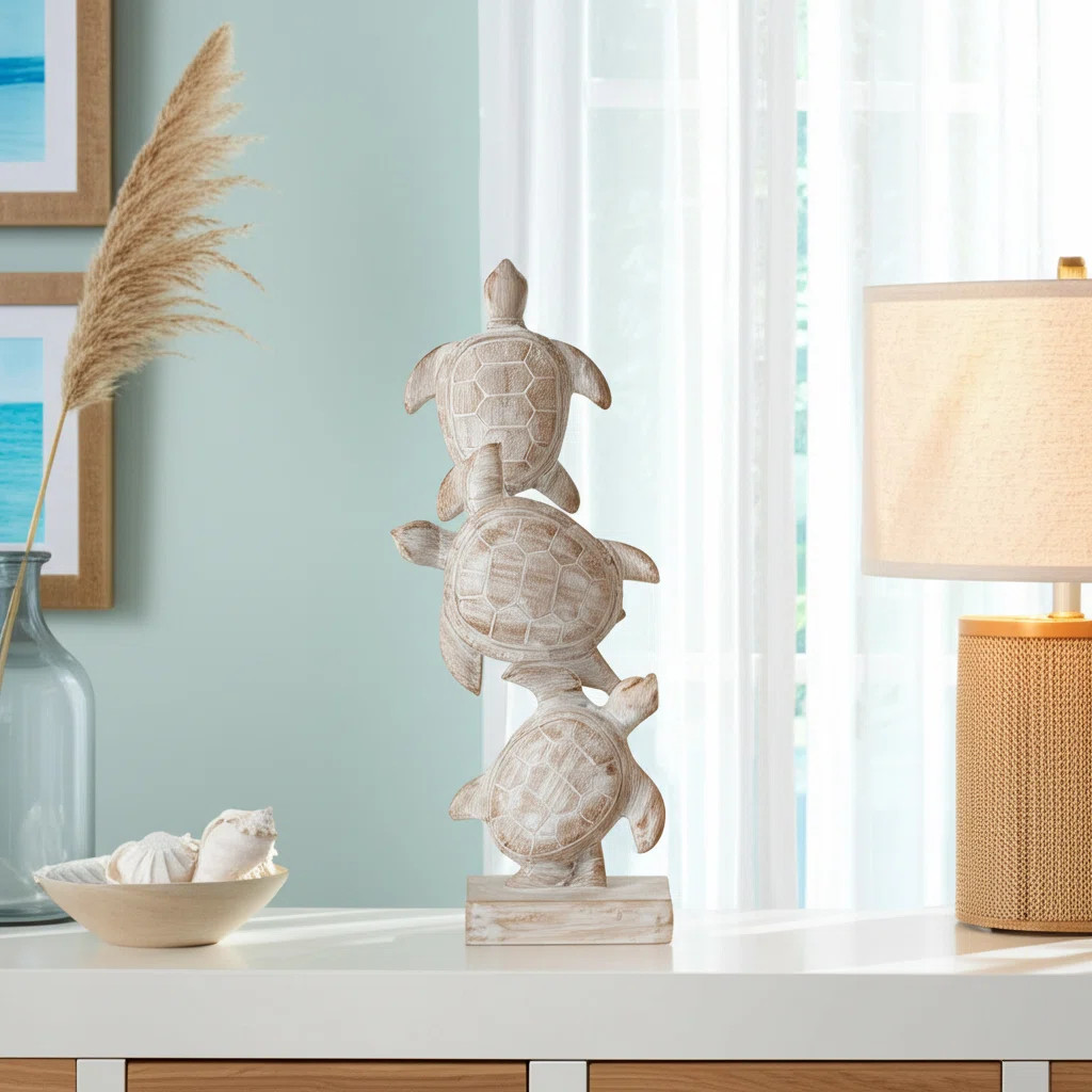Highland Dunes Awanda Figurine Resin And Polyresin Stacked Sea Turtles Design Coastal Style For H... | Wayfair North America