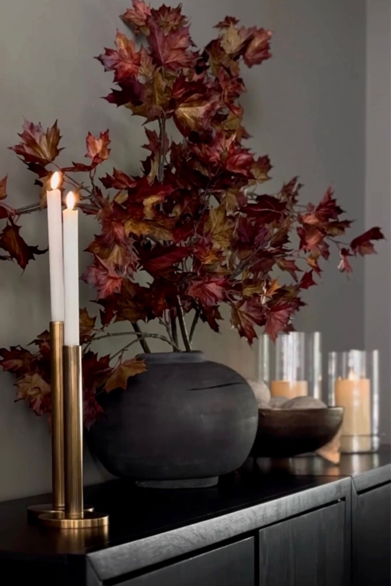 Autumn Styling. The balance of Fall branches mixed with warm brass and flame less candles adds warmth and ambiance  

#LTKSeasonal #LTKHome #LTKStyleTip