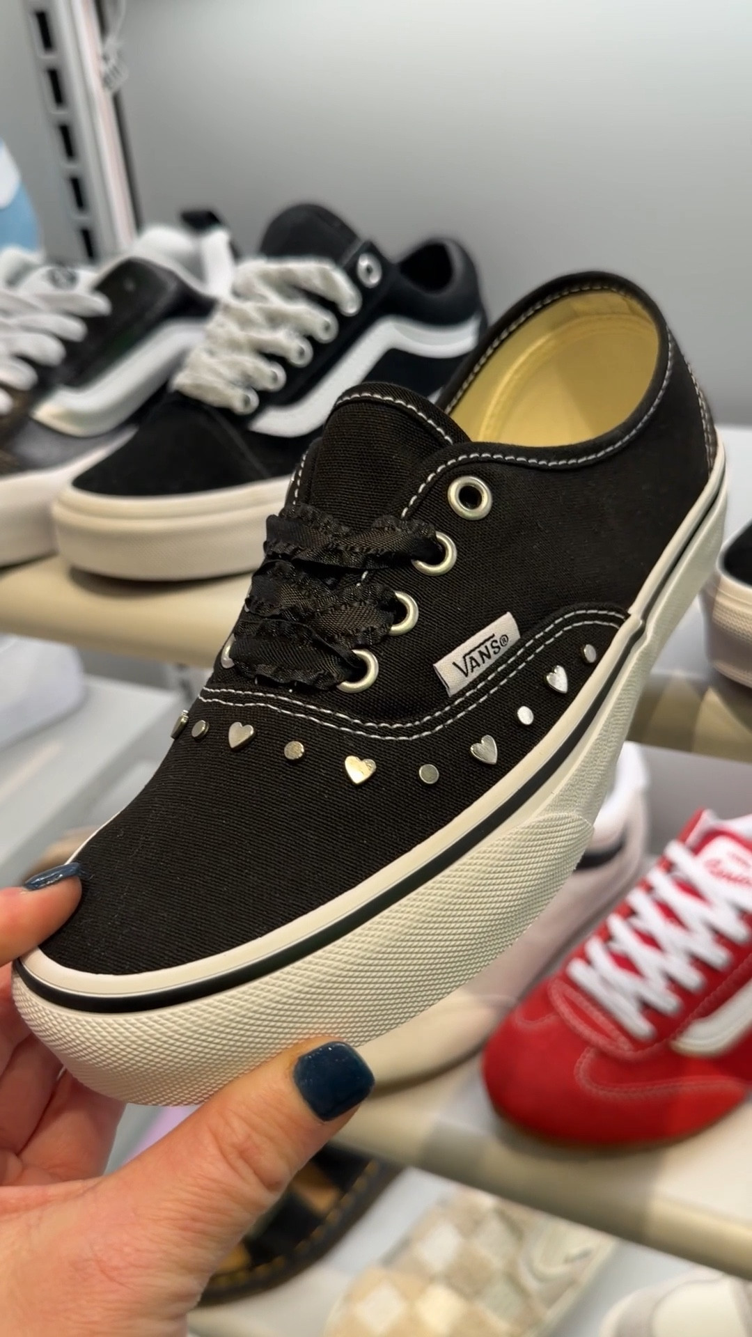 These vans are so cute. They have the silver gears on the toe box & thick black lace laces. Great for this season or all year long. #vans #womensshoes #journeys #womenssneakers #valentinesday #valentinesdayshoes 

#LTKootd #LTKSeasonal #LTKgrwm