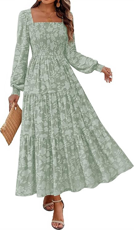 KIRUNDO Wedding Guest Dresses for Women Spring 2026 Long Sleeve Smocked Floral Flowy A Line Boho ... | Amazon (US)