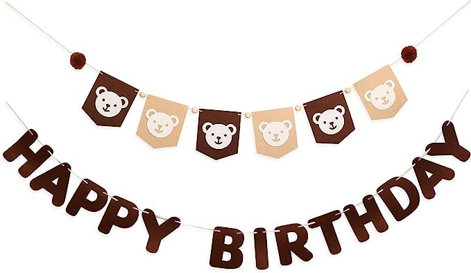 Happy Birthday Banner Set with Bear Design, Happy Birthday Bunting Banner for Birthday Decoration... | Amazon (US)