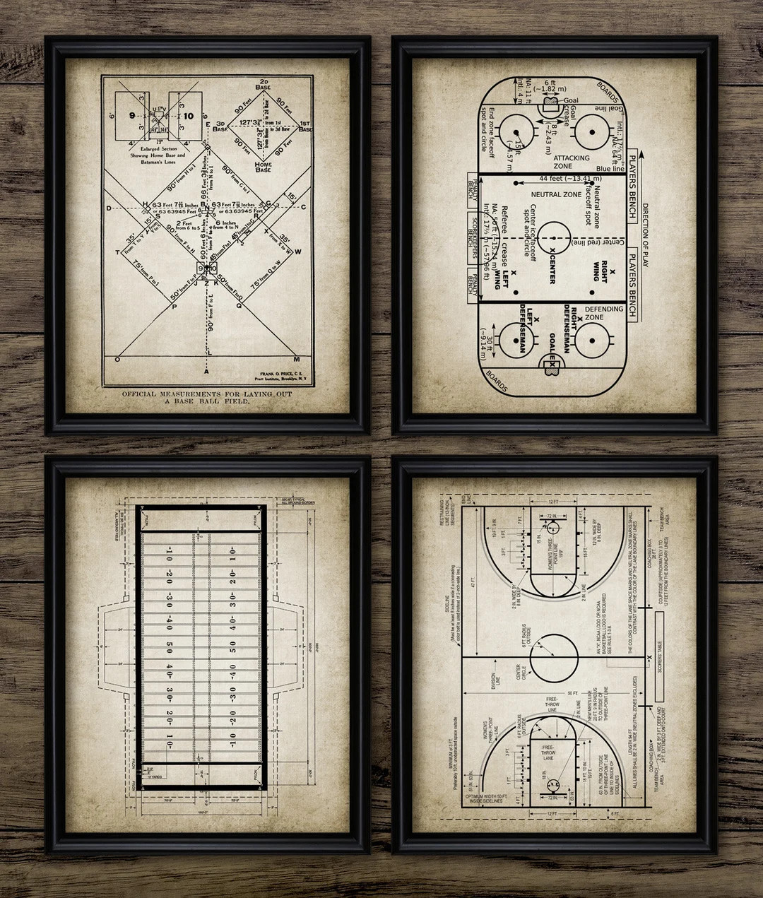 Sport Wall Art Set of 4, Printable Sports, Baseball Field, Football Field, Basketball Court, Ice ... | Etsy (US)