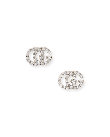 Gucci Running G Pave Diamond Stud Earrings in 18K White Gold | Neiman Marcus