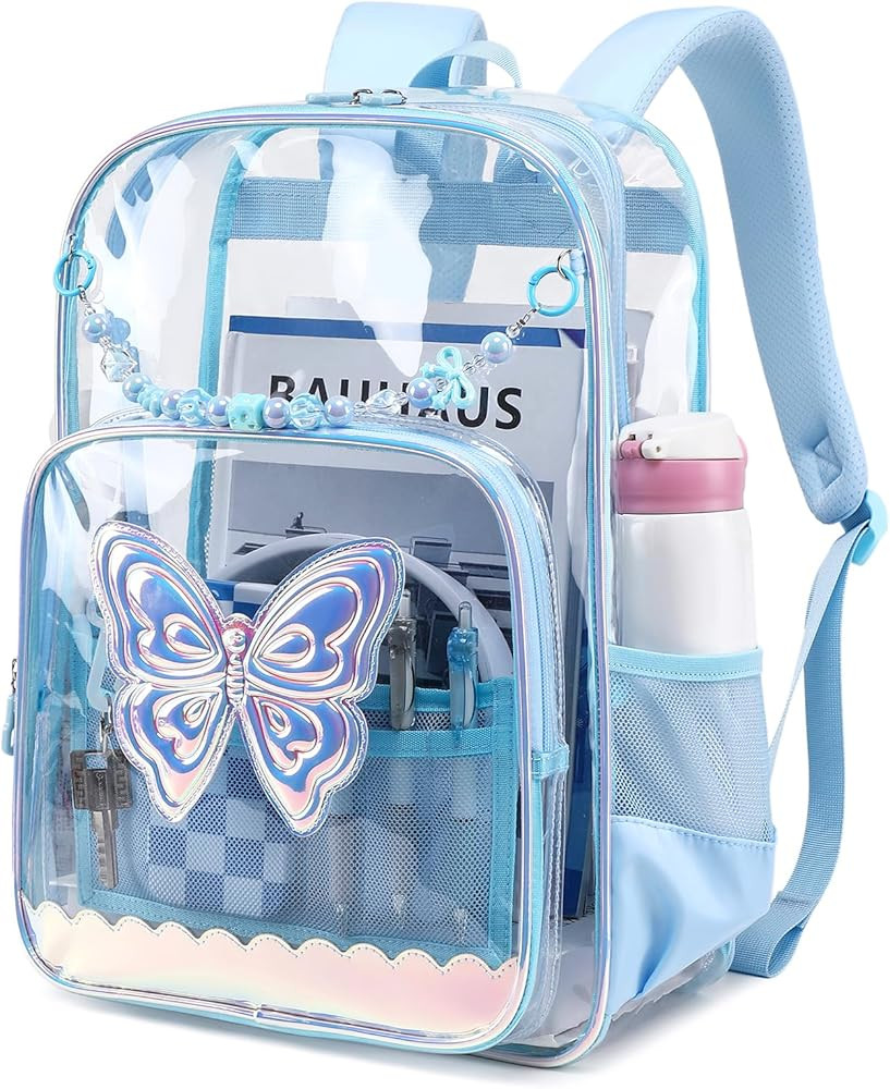MUSEVOS Clear Backpack for School, Clear Bookbag for Girls PVC Heavy Duty Transparent Backpack, B... | Amazon (US)
