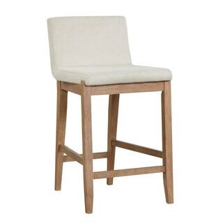 Gracie Modern Counter Height Bar Stool with Natural Flax White Fabric and Brushed Wooden Legs, Na... | The Home Depot