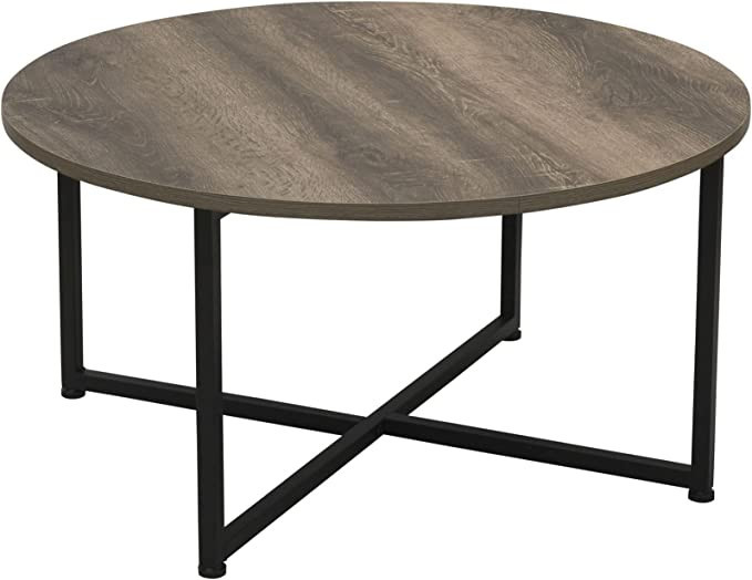 Household Essentials Grey Top Black Frame Ashwood Round Coffee Table, 31.5 x 31.5 | Amazon (US)
