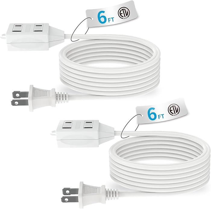 TiFFCOFiO Indoor Extension Cord, 2 Prong 6 Feet Extension Cord, 3 Polarized Outlets with Safety S... | Amazon (US)